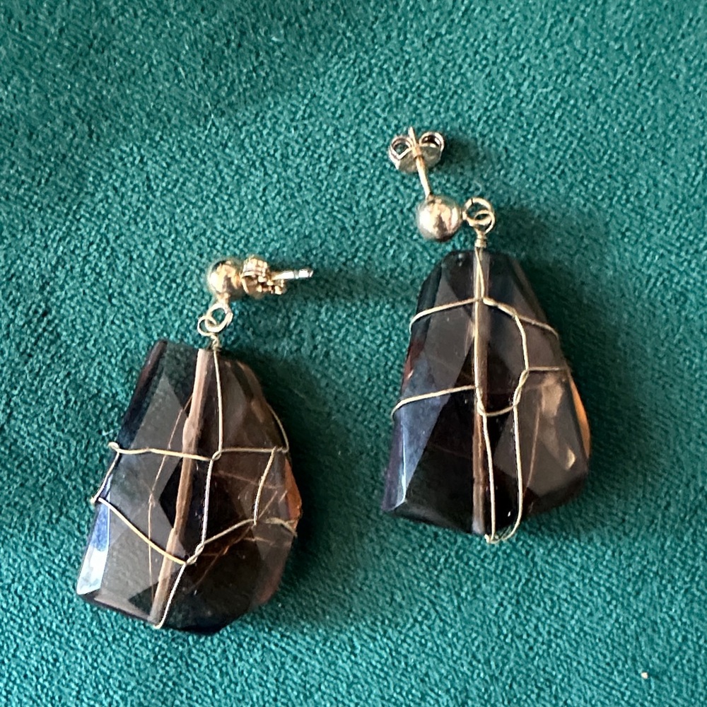 Mont Blanc Gold Wired and Brown Geometric Earrings